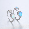 Luxury S925 Silver CZ Water Drop Fire Opal Open Rings